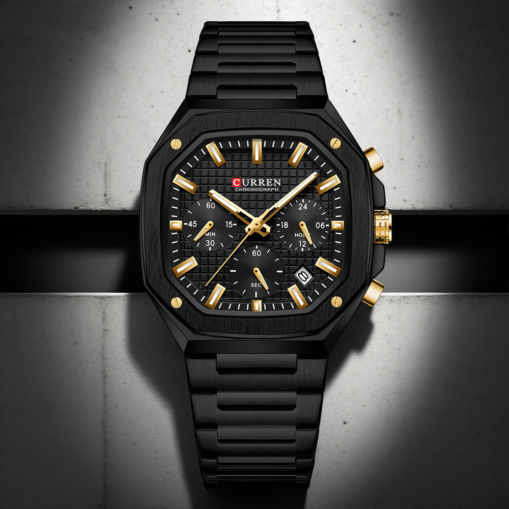 Luxury Watch With Bracelet - CURREN Luxury Square Chrono Watch for