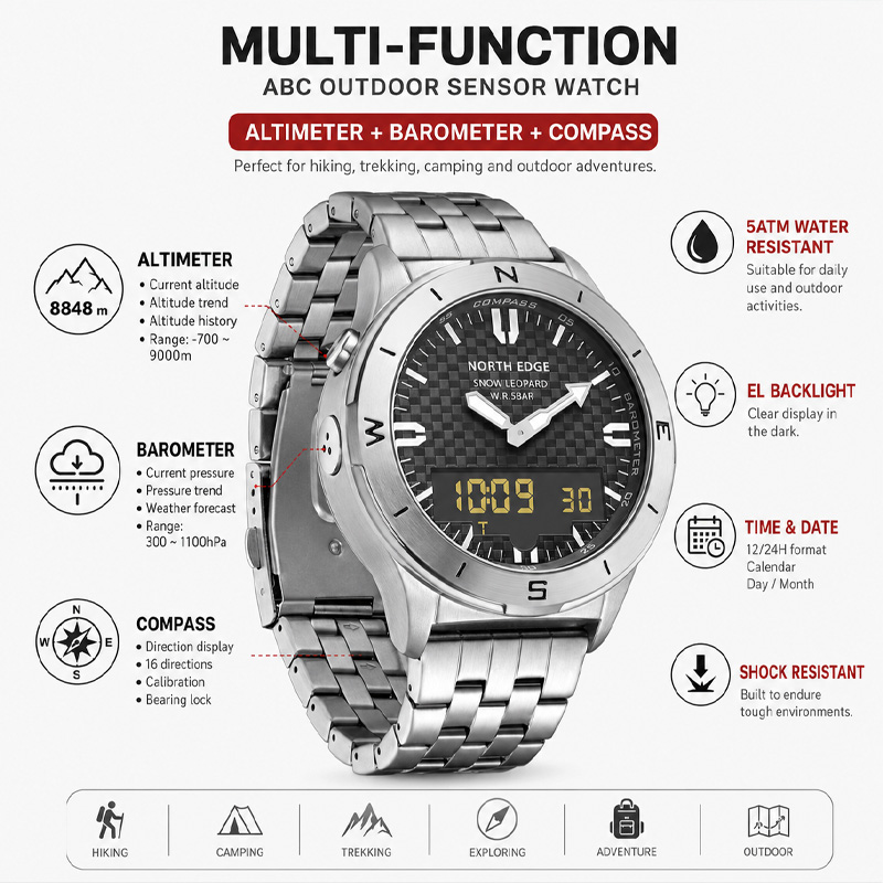 NORTH EDGE Men's Sports Digita - Compass Watch Luxury ulasan dan harga